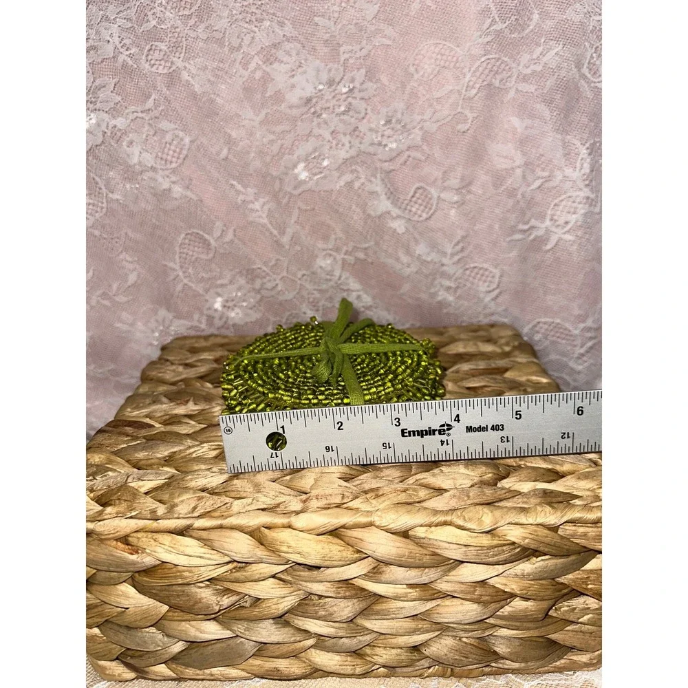 Pier 1 inspired set of 6 Olive Green Beaded Coasters Round‎ Handmade  Boho Chic